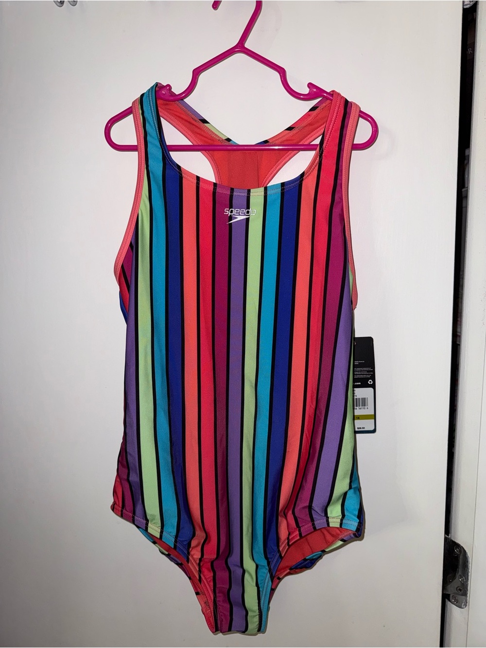 Speedo Girls' Rainbow Stripe One-Piece Swimsuit - Multicolor